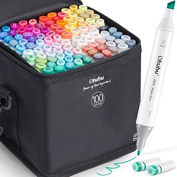 Ohuhu　アルコールマーカーペン　80色セット+肌色24色セット+おまけ4本 Amazon | Ohuhu マーカーペン 筆タイプ 24色25本 肌色系 プロ